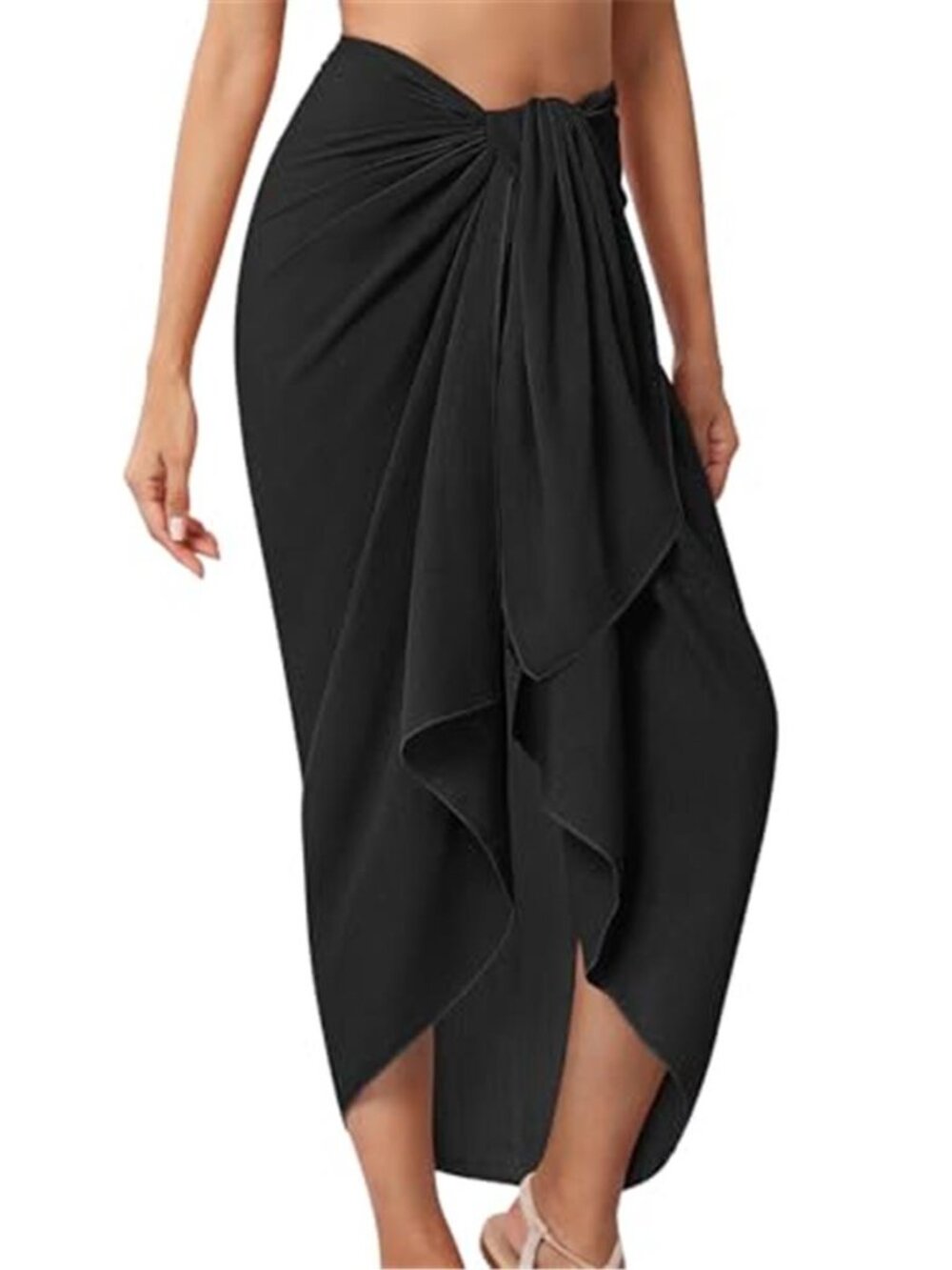 QIANXIZHAN Black Tie Front Maxi Sarong Beach Cover Up Wrap Skirt Swim Coverup